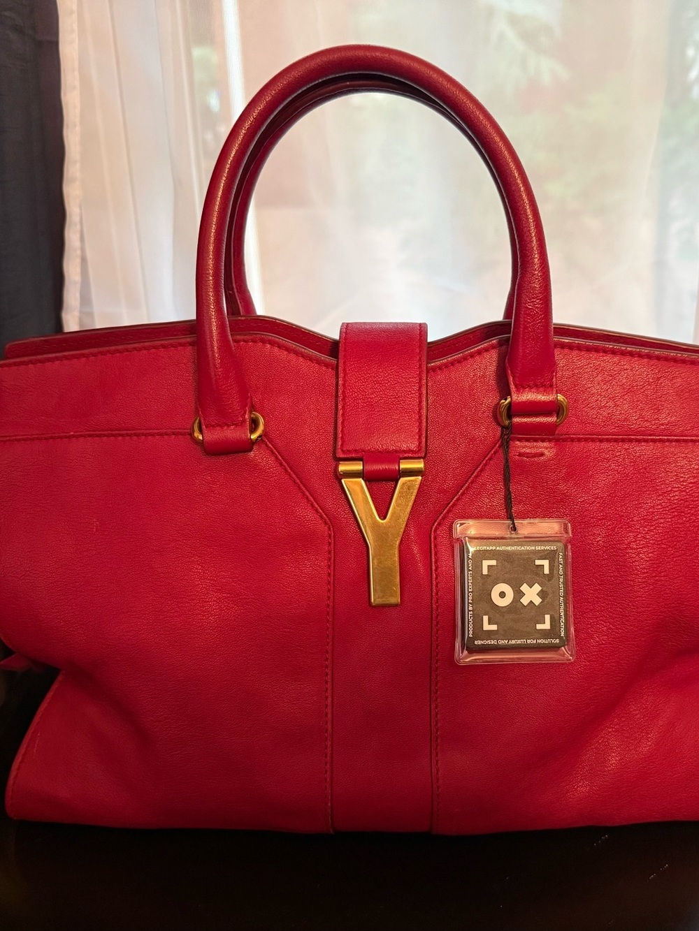 YSL Red Leather Satchel with Gold Y Closure - COA Included